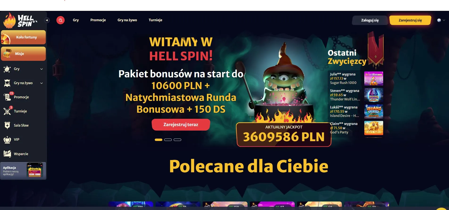 HellSpin - wygląd strony