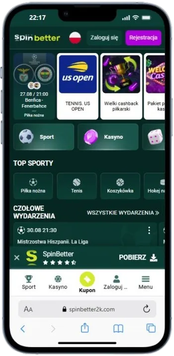 Spinbetter - wygląd na telefonie