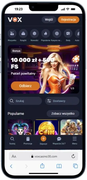 Vox Casino - wygląd na telefonie
